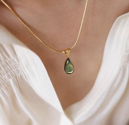 Olive Green Teardrop Pendant Necklace